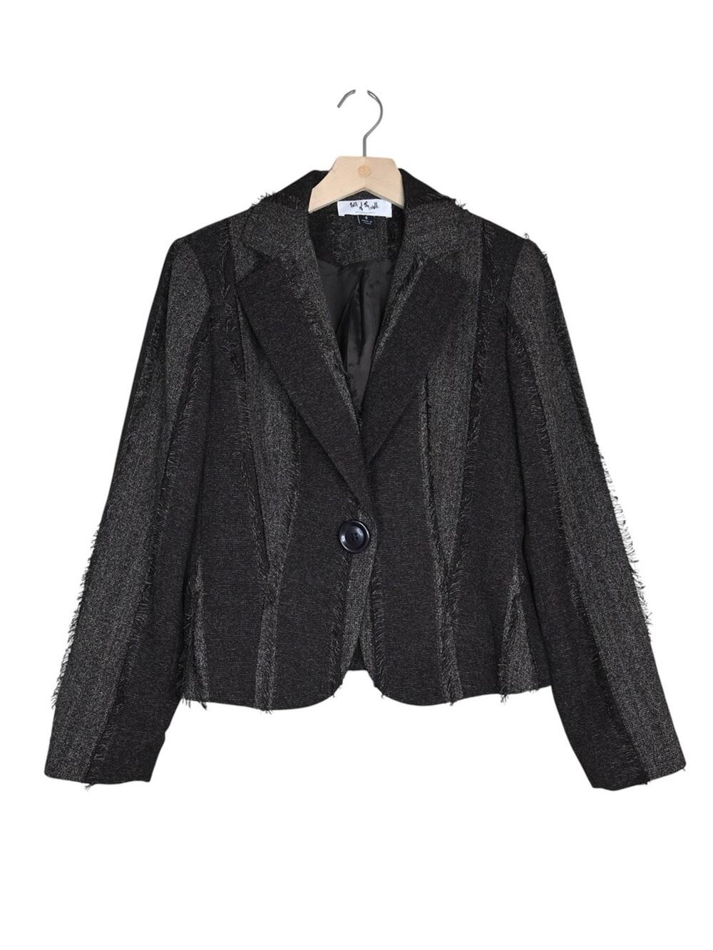 Talk of the Walk Atlantic City 6 Women's Brown Frayed Trim Lined Blazer